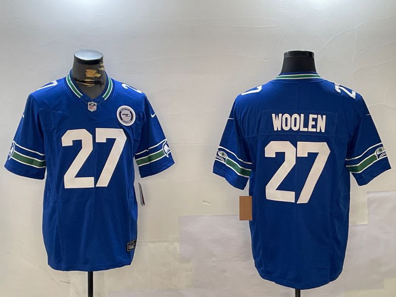 Men Seattle Seahawks #27 Woolen Blue Throwback three generations 2024 Nike Limited NFL Jersey style 2->seattle seahawks->NFL Jersey
